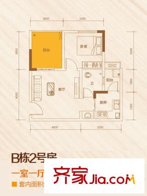 欣光松宿一期2號樓標準層2號戶型 1室1廳1衛(wèi)1廚