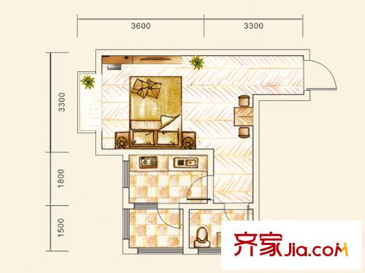 金佛美廬二期1號樓標(biāo)準(zhǔn)層G4戶型 1室1廳1衛(wèi)1廚