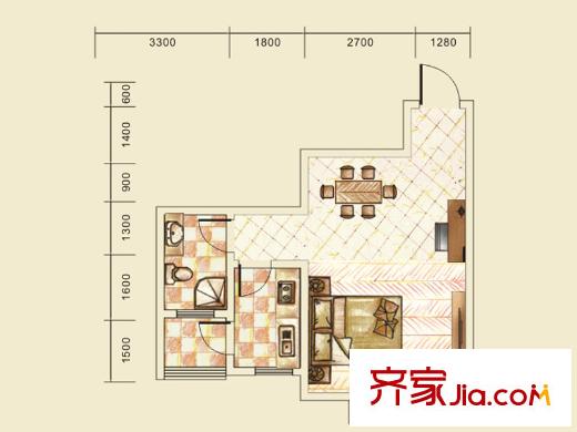 金佛美廬二期1號樓標(biāo)準(zhǔn)層G5戶型 1室1廳1衛(wèi)1廚