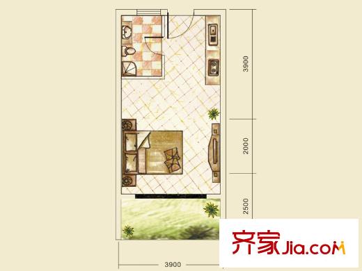 金佛美廬二期1號樓標(biāo)準(zhǔn)層A1戶型 1室1衛(wèi)1廚