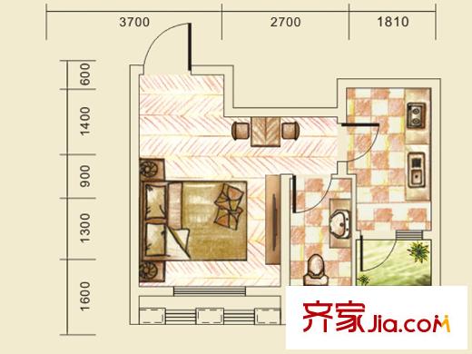 金佛美廬二期1號樓標(biāo)準(zhǔn)層G9戶型 1室1廳1衛(wèi)1廚
