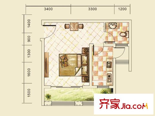 金佛美廬二期1號樓標(biāo)準(zhǔn)層G6戶型 1室1廳1衛(wèi)1廚