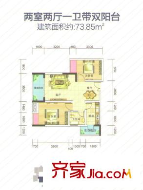 南濱尚城二期二期房源標(biāo)準(zhǔn)層G戶型 2室2廳1衛(wèi)1廚