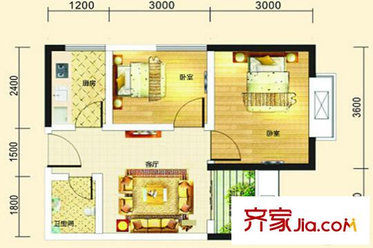 利豐印象望江苑二期2幢標(biāo)準(zhǔn)層戶型3 2室1廳1衛(wèi)1廚