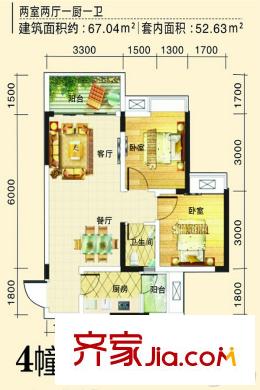 利豐印象望江苑二期4幢標(biāo)準(zhǔn)層戶型5 2室2廳1衛(wèi)1廚