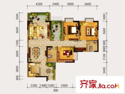 金域都會1期3棟標準層A3戶型 3室2廳2衛(wèi)1廚