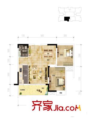 康德中央大街一期標準層A2戶型 2室2廳1衛(wèi)1廚