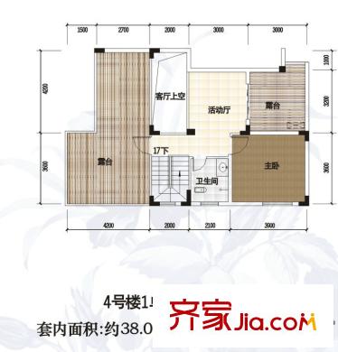 渝水坊二期一期4號樓1單元5層(躍上)1號房戶型 1室1廳1衛(wèi)1廚