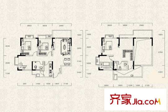 廊橋水岸一期高層3號樓躍層C1、D1戶型 3室2廳2衛(wèi)1廚