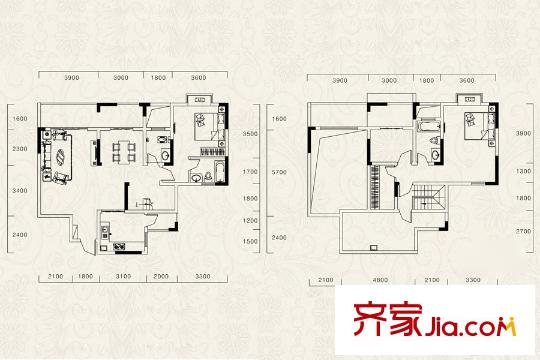 廊橋水岸一期高層1號(hào)樓躍層B戶型 3室2廳2衛(wèi)1廚