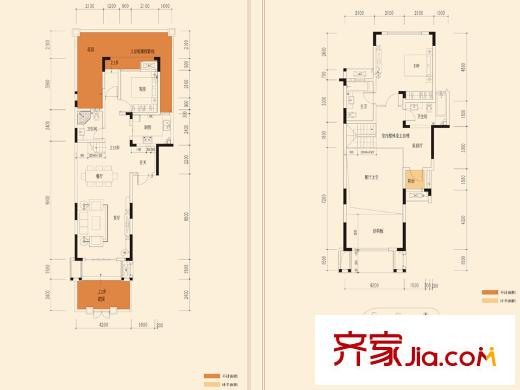 巴國(guó)龍庭一期墅院洋房4-8號(hào)樓1-2層B-1b戶型 2室3廳2衛(wèi)1廚