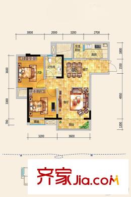 斌鑫江南時代一期3號樓標準層A戶型 2室2廳1衛(wèi)1廚