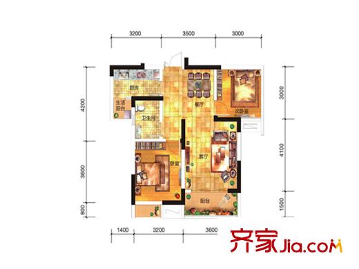 斌鑫江南時代一期4號樓標準層C1戶型 2室2廳1衛(wèi)1廚