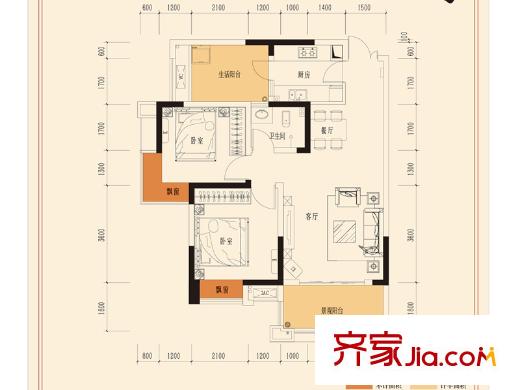 巴國(guó)龍庭一期高層9/10號(hào)樓標(biāo)準(zhǔn)層A-3戶型 2室2廳1衛(wèi)1廚