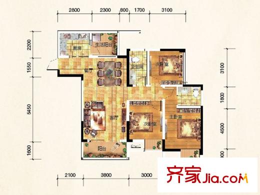 斌鑫江南時代一期1/2/5/6號樓標準層A戶型 2室2廳2衛(wèi)1廚