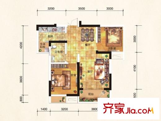 斌鑫江南時代一期1/2/5/6號樓標準層C戶型 2室2廳1衛(wèi)1廚