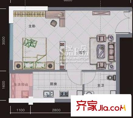 龍山悅景戶型圖 戶型圖 1室1廳1衛(wèi)1廚