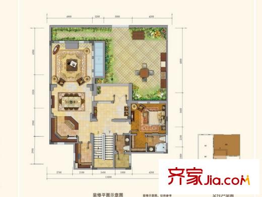 協(xié)信溪山墅一期合院地上370平戶型地上一層 1室2廳2衛(wèi)1廚