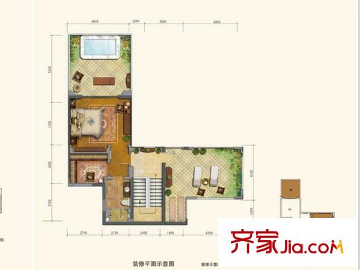 協(xié)信溪山墅一期合院地上370平戶型第三層 1室2廳1衛(wèi)