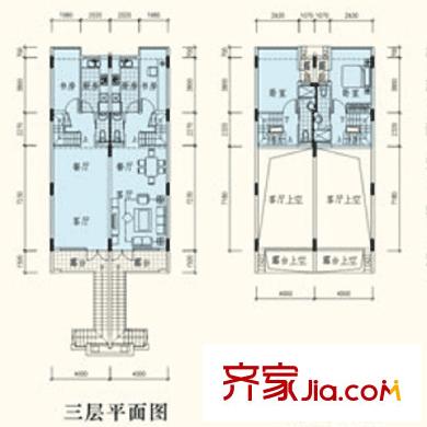 長江實(shí)業(yè)地產(chǎn)逸翠莊園一期疊墅1號樓上層單元T2A型 4室2廳4衛(wèi)1廚