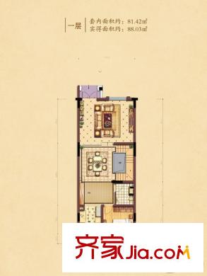 融創(chuàng)歐麓花園城都鐸莊園一期都鐸莊園聯(lián)排B戶型一層 1室2廳1衛(wèi)1廚