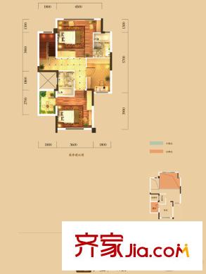 名流印象小的墅疊拼別墅G號(hào)樓中戶疊上四層戶型 3室2廳2衛(wèi)1廚