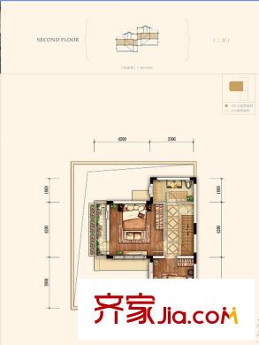 中航小鎮(zhèn)一期合院別墅二層戶型 3室2廳3衛(wèi)1廚