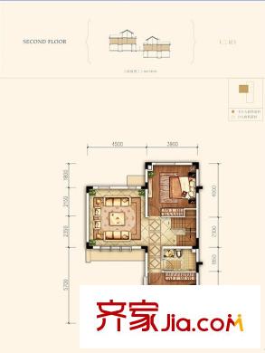 中航小鎮(zhèn)一期聯(lián)排別墅二層戶型 4室3廳3衛(wèi)1廚