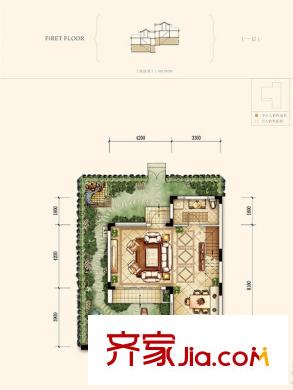 中航小鎮(zhèn)一期合院別墅一層戶型 3室2廳3衛(wèi)1廚