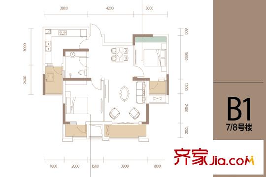 天晉一期7/8號樓72平方米標(biāo)準(zhǔn)層BI戶型 2室2廳1衛(wèi)1廚