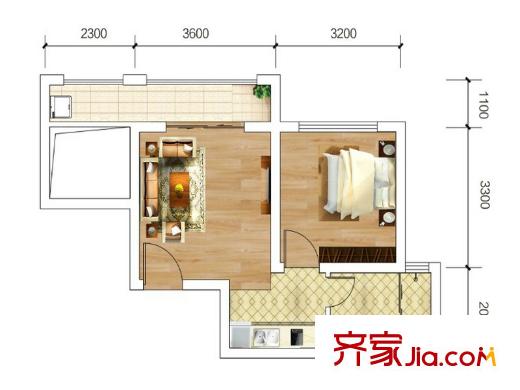 力帆婁山棲谷一期洋房標準層C6戶型 1室1廳1衛(wèi)1廚