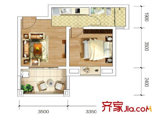 力帆婁山棲谷一期洋房標準層C4戶型 1室1廳1衛(wèi)1廚