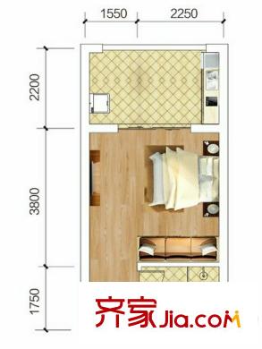 力帆婁山棲谷一期洋房標準層D1戶型 1室1衛(wèi)1廚