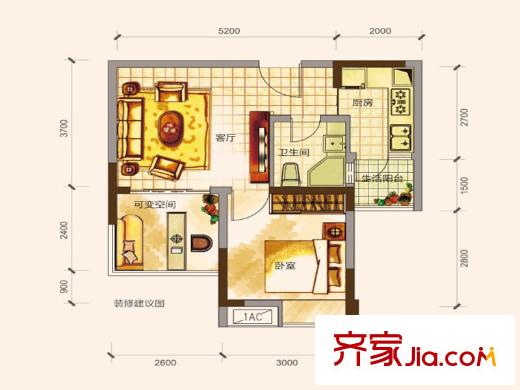名流印象一期6/8號(hào)樓標(biāo)準(zhǔn)層B4/E4戶型 1室1廳1衛(wèi)1廚