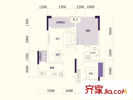 澤京Ta時代一期5、6號樓標(biāo)準(zhǔn)層B1戶型 2室2廳1衛(wèi)1廚