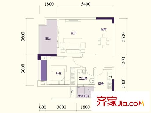 澤京Ta時代一期4號樓標(biāo)準(zhǔn)層A7戶型 2室2廳1衛(wèi)1廚