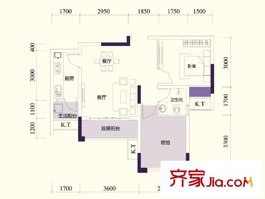 澤京Ta時代一期5、6號樓標(biāo)準(zhǔn)層B3戶型 2室2廳1衛(wèi)1廚