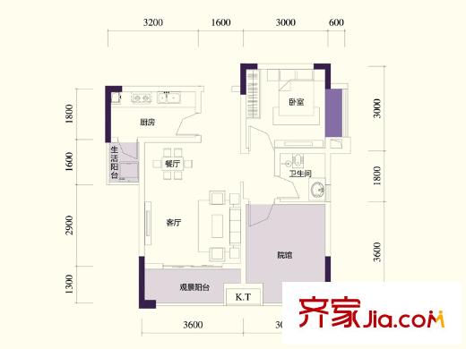 澤京Ta時代一期4號樓標(biāo)準(zhǔn)層A1戶型 2室2廳1衛(wèi)1廚