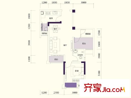 澤京Ta時代一期所有樓棟標(biāo)準(zhǔn)層C3戶型 2室2廳1衛(wèi)1廚