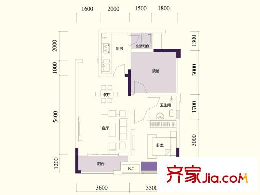 澤京Ta時代一期3、4號樓標(biāo)準(zhǔn)層A5戶型 2室2廳1衛(wèi)1廚