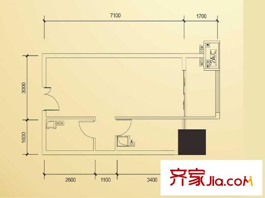 天?？死瓘V場一期A棟標準層 D戶型 1室1廳1衛(wèi)1廚