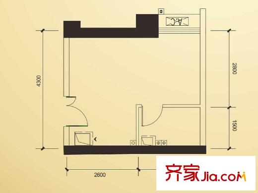 天?？死瓘V場一期A棟標準層 E戶型 1室1廳1衛(wèi)1廚