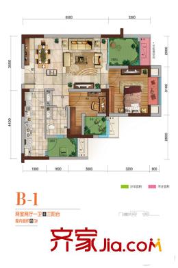 保利觀塘一期1、7號樓標(biāo)準(zhǔn)層B1戶型圖 2室2廳1衛(wèi)1廚