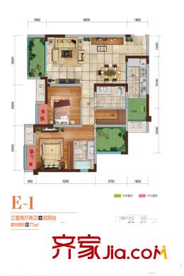 保利觀塘一期1、2、4、6、7號樓標(biāo)準(zhǔn)層E1戶型圖 2室2廳2衛(wèi)1廚