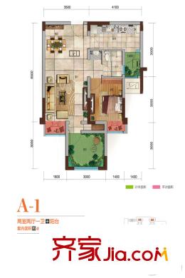 保利觀塘一期1、2、6號樓標(biāo)準(zhǔn)層A1戶型圖 1室2廳1衛(wèi)1廚