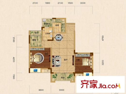 愛情谷一期1-5/7號樓標準層B2戶型 2室2廳1衛(wèi)1廚