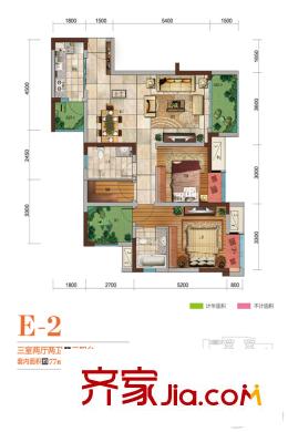 保利觀塘一期6號樓標(biāo)準(zhǔn)層E2戶型圖 2室2廳2衛(wèi)1廚