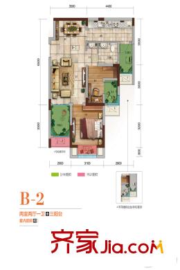 保利觀塘一期1、2、7號樓標(biāo)準(zhǔn)層B2戶型圖 2室2廳1衛(wèi)1廚