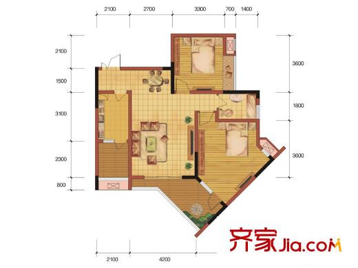 武夷濱江二期19棟標(biāo)準(zhǔn)層C戶型 2室2廳1衛(wèi)1廚