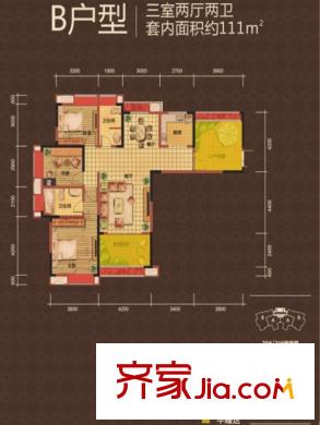 武夷濱江三期20/21號樓標(biāo)準(zhǔn)層B戶型 3室2廳2衛(wèi)1廚